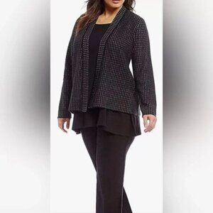 Eileen Fisher Black White Strip Silk Organic Cotton Open Front Cardigan Size 3X